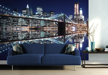 New York Brooklyn Bridge Night Lights Photo Wallpapers