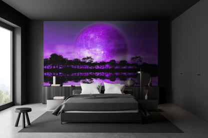 Rising Moon over Alien Planet Purple Photo Wallpapers