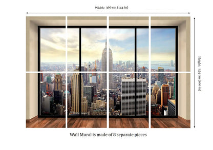 New York Skyline Penthouse Window Photo Wallpapers