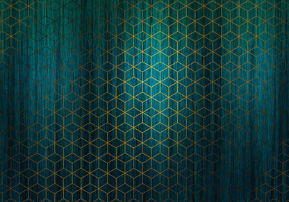 Mystique Vert Green and Gold Geometric Art Non-woven photo wallpaper 400 cm x 280 cm | 157" x 110"