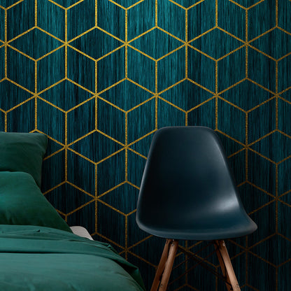 Mystique Vert Green and Gold Geometric Art Non-woven photo wallpaper 400 cm x 280 cm | 157" x 110"