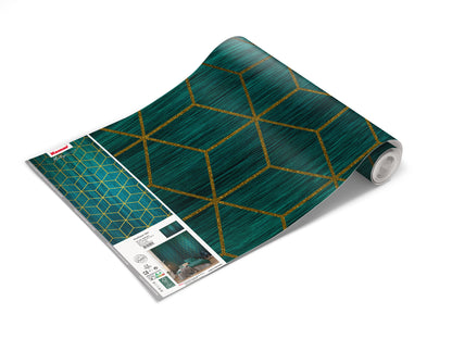 Mystique Vert Green and Gold Geometric Art Non-woven photo wallpaper 400 cm x 280 cm | 157" x 110"