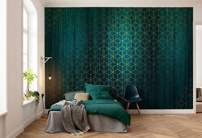 Mystique Vert Green and Gold Geometric Non-woven photo wallpaper 