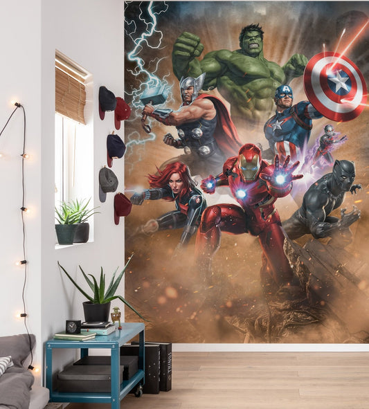 Marvel Avengers "Superpower" Black Panther Iron Man Captain America Non-Woven Wallpaper Mural 200 cm x 280 cm (78" x 110")