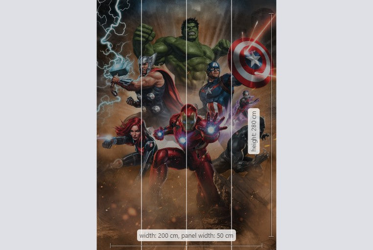 Marvel Avengers "Superpower" Black Panther Iron Man Captain America Non-Woven Wallpaper Mural 200 cm x 280 cm (78" x 110")