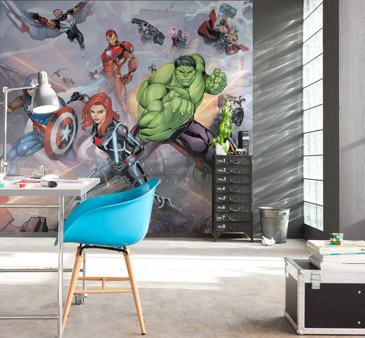 Marvel Avengers street revenge Hulk Captain Black Widow Non-Woven Wallpaper Mural 300 cm x 280 cm | 118" x 110"