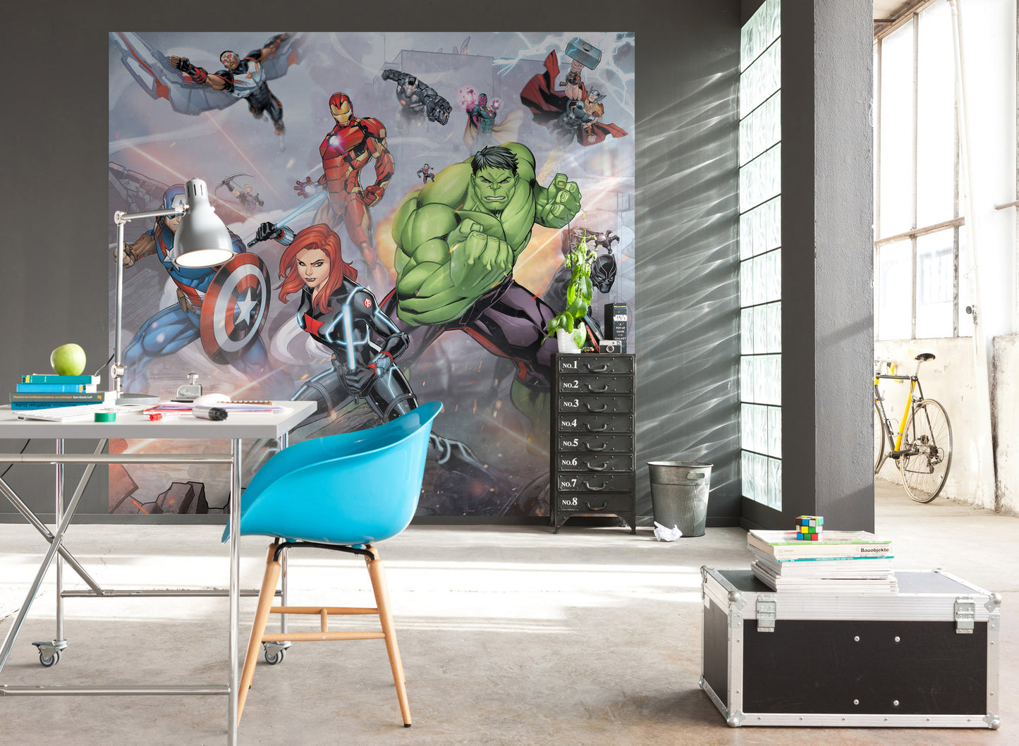 Marvel Avengers street revenge Hulk Captain Black Widow Non-Woven Wallpaper Mural 300 cm x 280 cm | 118" x 110"