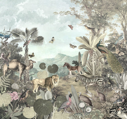 Peace and Harmony Jungle Animals Botanical Non-woven photo wallpaper 300 cm x 280 cm | 118" x 110"