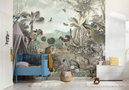 Peace and Harmony Jungle Animals Botanical Non-woven photo wallpaper 300 cm x 280 cm | 118" x 110"