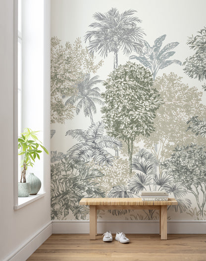 Painted Palms Living Room Botanical Non-woven photo wallpaper  350 cm x 250 cm | 137" x 98"