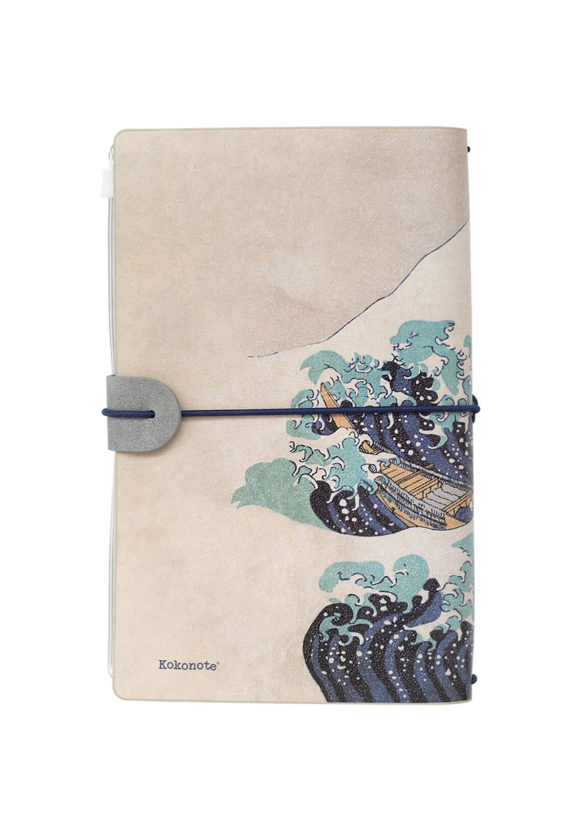 Hokusai Great Wave Travel Leather Journal Art Notebook 11,7x19,6 cm