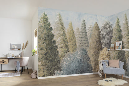 Painted Woods Living Room Nature Non-woven photo wallpaper 400 cm x 250 cm | 157" x 98"