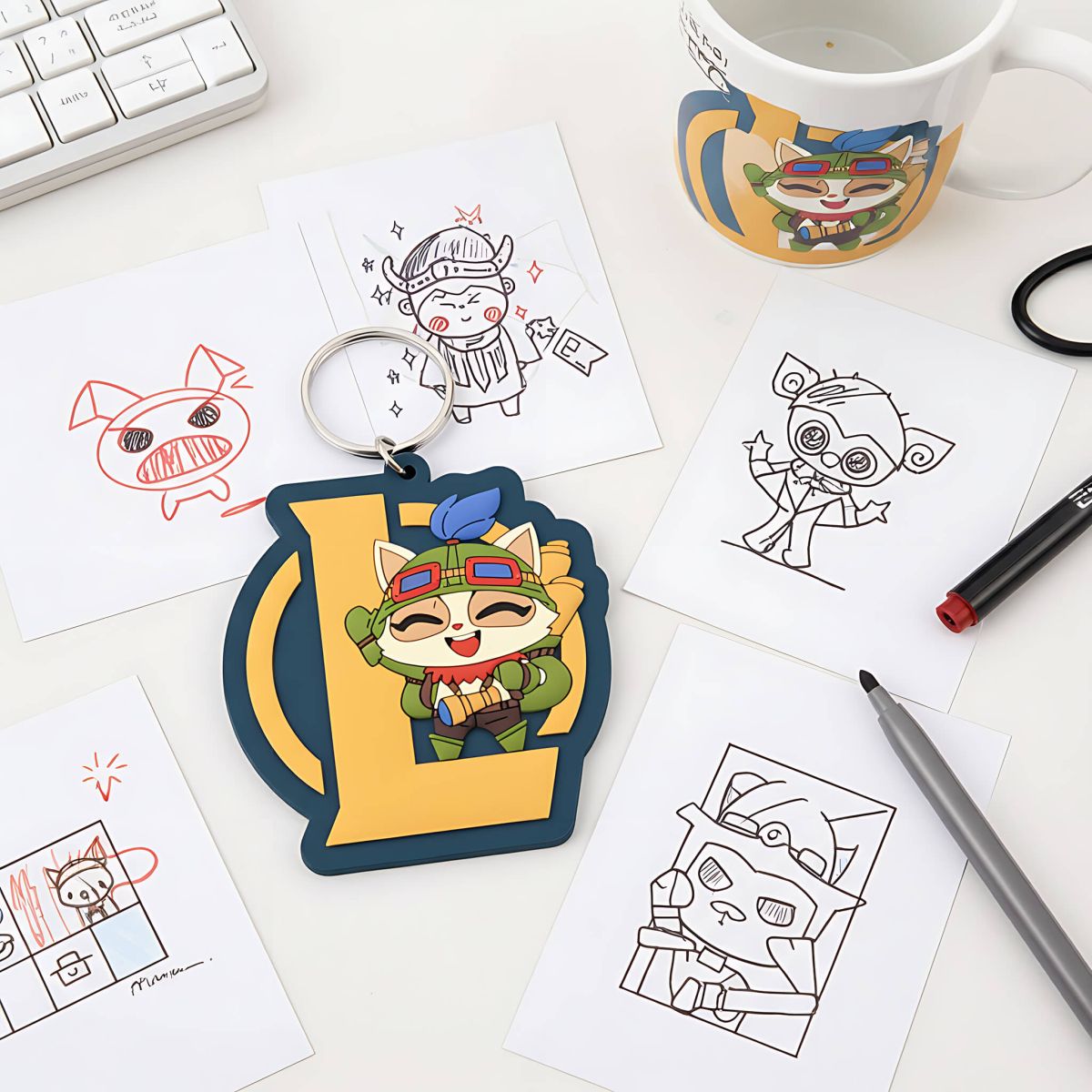 League Of Legends Teemo Keyring Gifts For Gamer Under 10 Pounds Keychain 4,5x7 cm