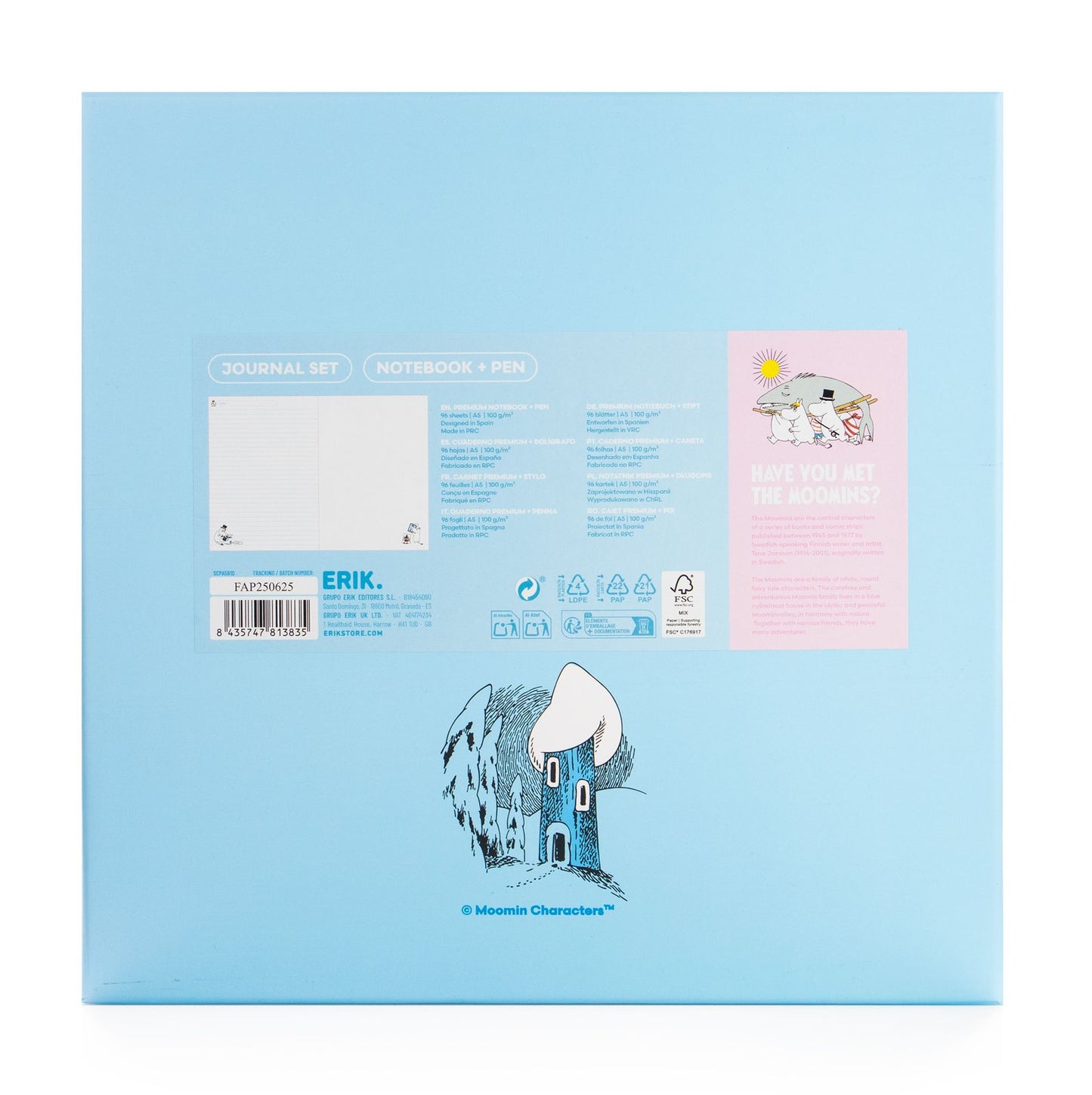 Moonin Lined A5 Journal with Pen Hardback Gift Set Notebook 26,5x26,5x2,5 cm