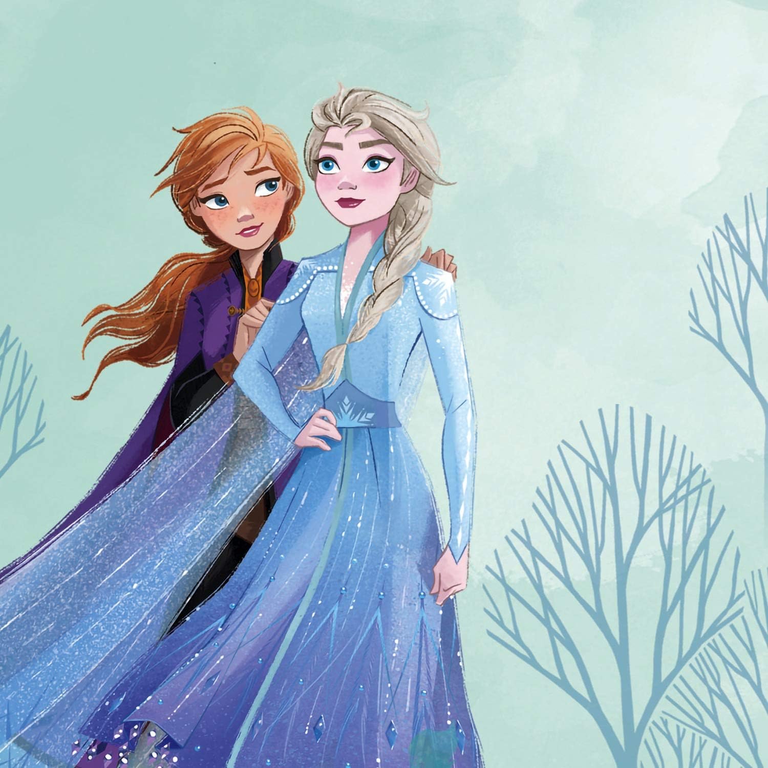 Illustration of two characters in a snowy landscape Disney