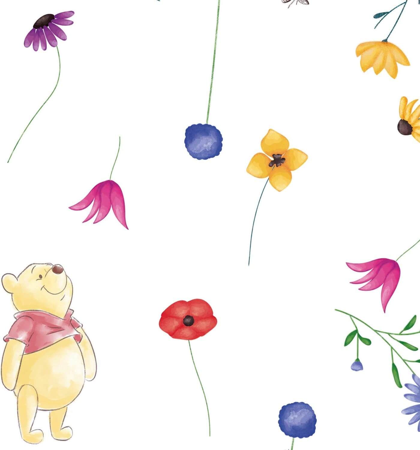 Illustration of a bear surrounded by colorful flowers on a white background