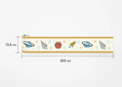 Decorative border strip with space-themed illustrations self adhesive children's wall