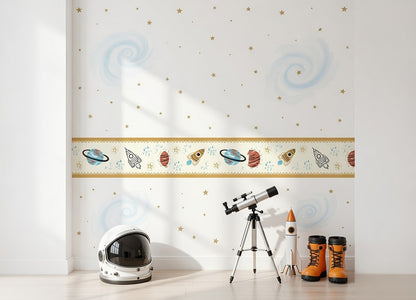 Decorative border strip with space-themed illustrations self adhesive art