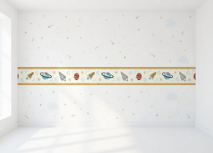 Decorative border strip with space-themed illustrations self adhesive