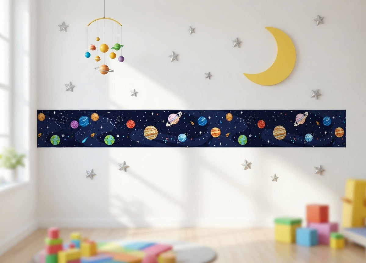 Children's room with space-themed wallpaper border self adhesive
