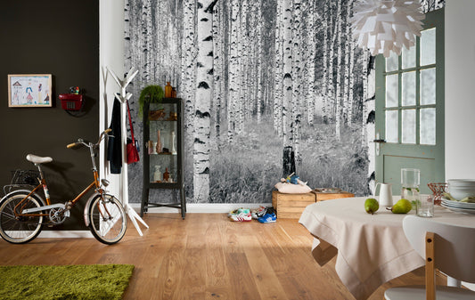 Black and White Trees Forest Nature Non-Woven Wall Mural  (W x H) 368cm x 248cm (144" x 98")