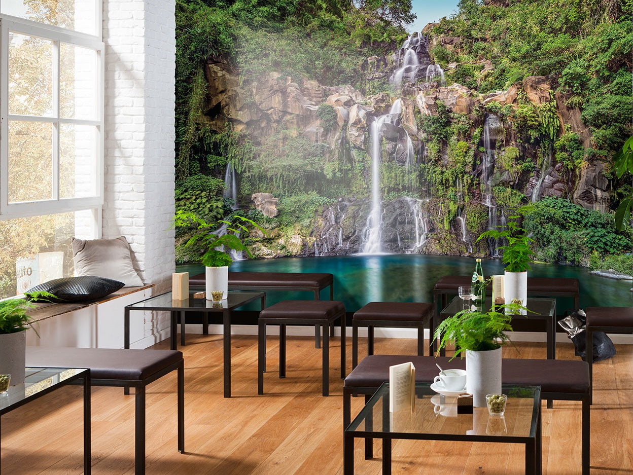 Waterfall in the Rainforest Jungle Nature Non-Woven Wall Mural  (W x H) 368cm x 248cm (144" x 98")