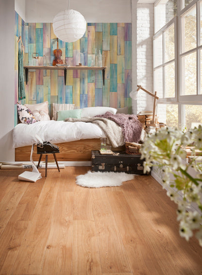 Colorful Wooden Slats Boards Wood Non-Woven Wall Mural  (W x H) 368cm x 248cm (144" x 98")