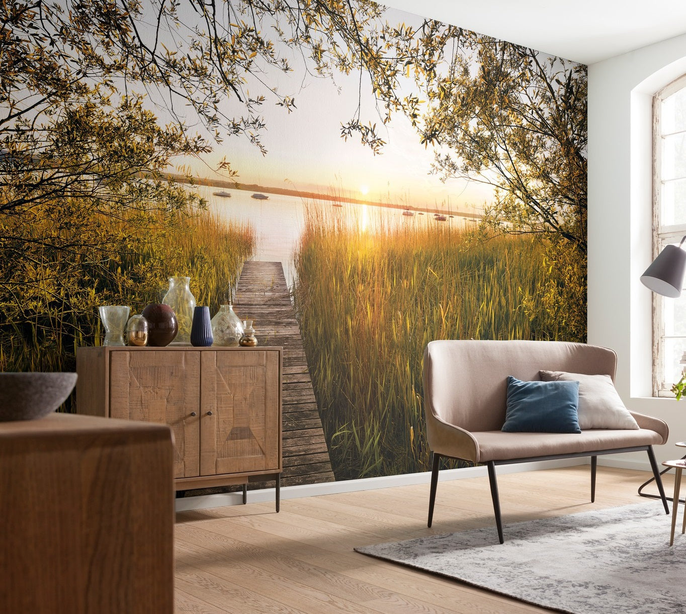 Summer Day Lake Fishing Spot Nature Non-Woven Wall Mural  (W x H) 368cm x 248cm (144" x 98")