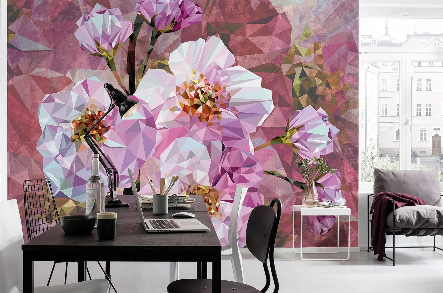 Blooming Gems Pink Flowers Floral Non-Woven Wall Mural  (W x H) 368cm x 248cm (144" x 98")