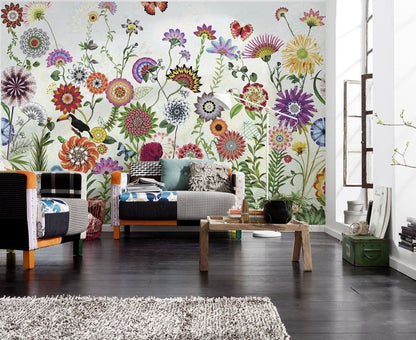 Abstract Flowers White Photo Wallpaper 