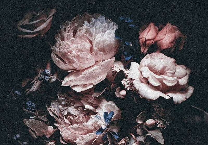 Black Background Floral Painted Art Non-woven Photo Wallpaper 