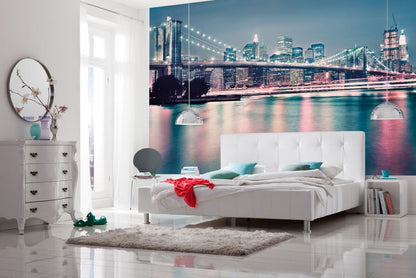 Brooklyn Bridge Neon Lights Photo Wallpaper 