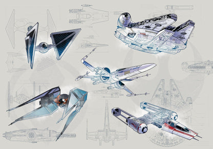 Spacecrafts drawings dark style  Non-Woven Wallpaper Mural Star Wars