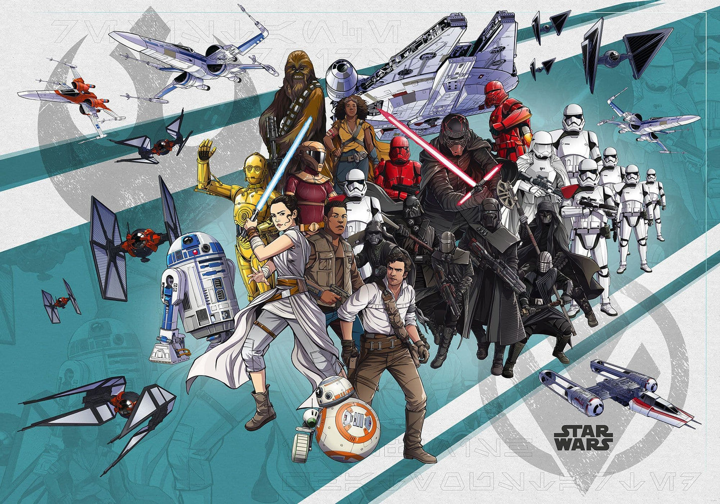 Cartoon Style All Characters Non-Woven Wallpaper Mural Star Wars