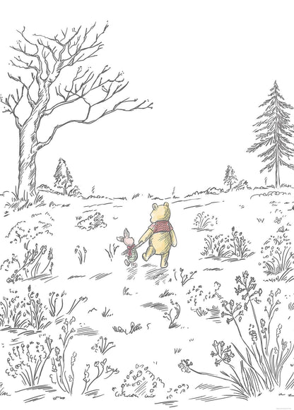 Winnie Pooh and Piglet walk white forest Non-Woven Wallpaper Mural Disney