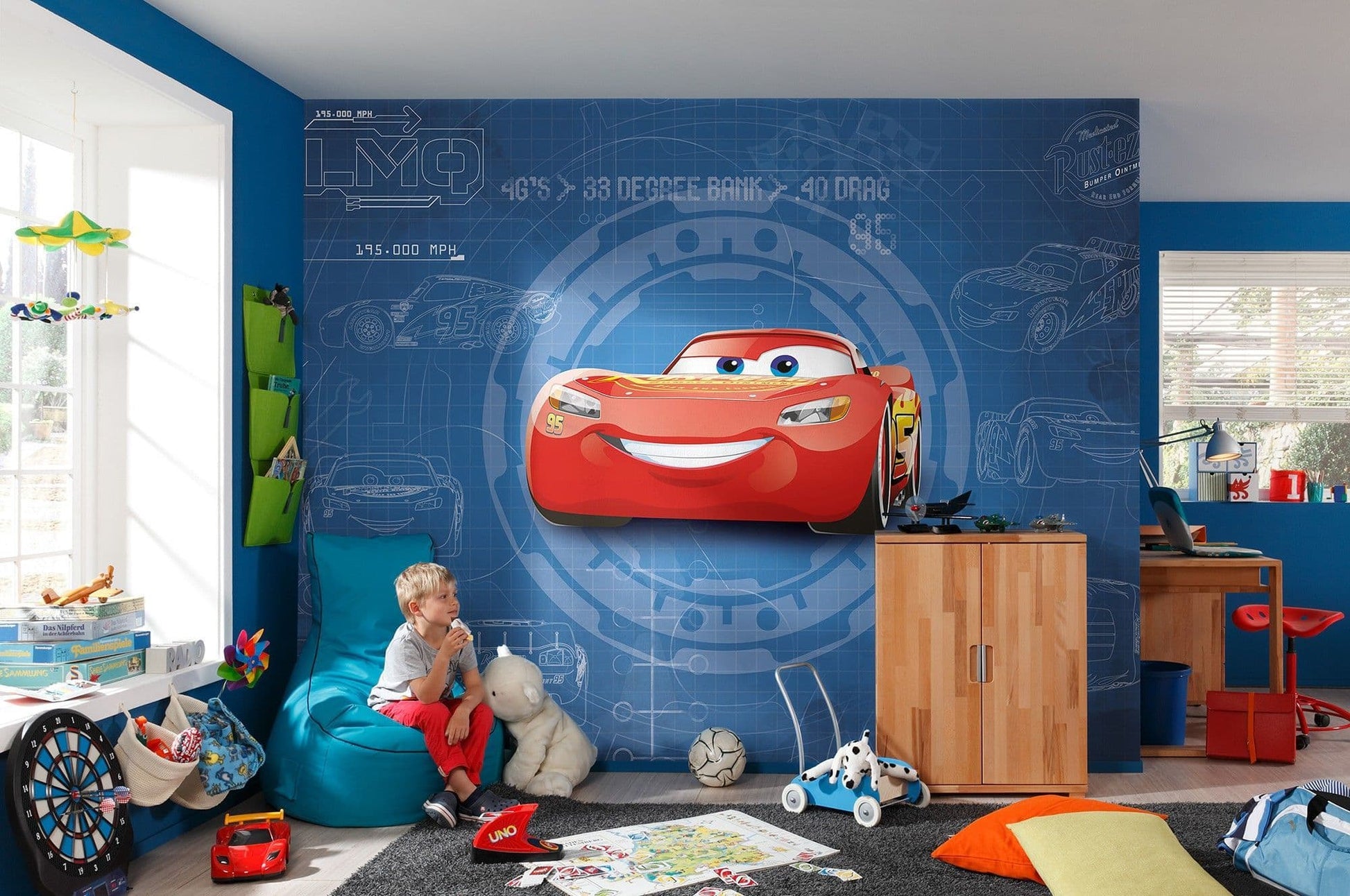 Disney Cars Lightning Mcqueen Blue Kids Bedroom Photo Wallpaper Disney