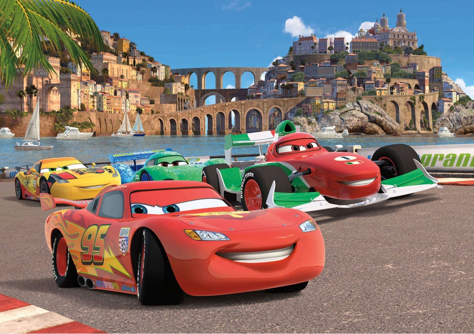 Cars race Italian scenery Paper Photo Wallpaper Disney