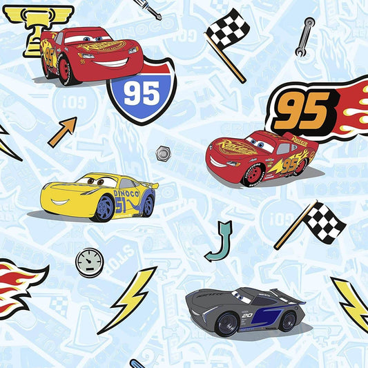 Disney Lets Race Childrens Bedroom Lightning McQueen Racing Car Colourful Wallpaper Roll Disney