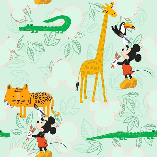 Disney Mickey Mouse Childrens Bedroom Green Pastel Wallpaper Disney