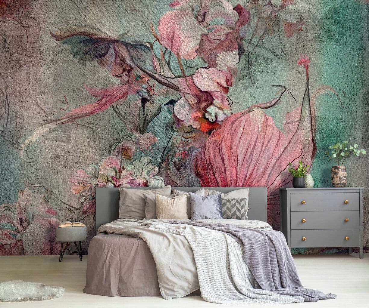 Floral Abstract Composition Painting Imitation Non-woven Photo Wallpaper 