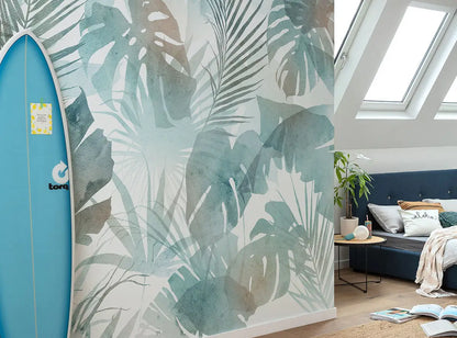 Aqua Flora Botanical Bedroom Botanical Non-woven photo wallpaper 300 cm x 250 cm | 118" x 98"