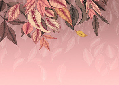 Falling Leafs Pink and Purple Botanical Non-woven photo wallpaper  350 cm x 250 cm | 137" x 98"