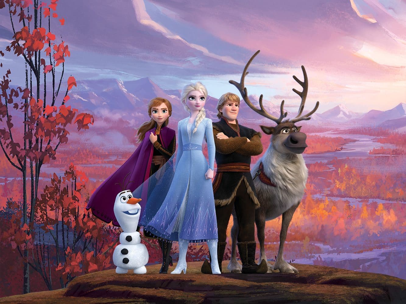 Frozen characters Elsa Anna Olad and Christof Paper Photo Wallpaper Disney