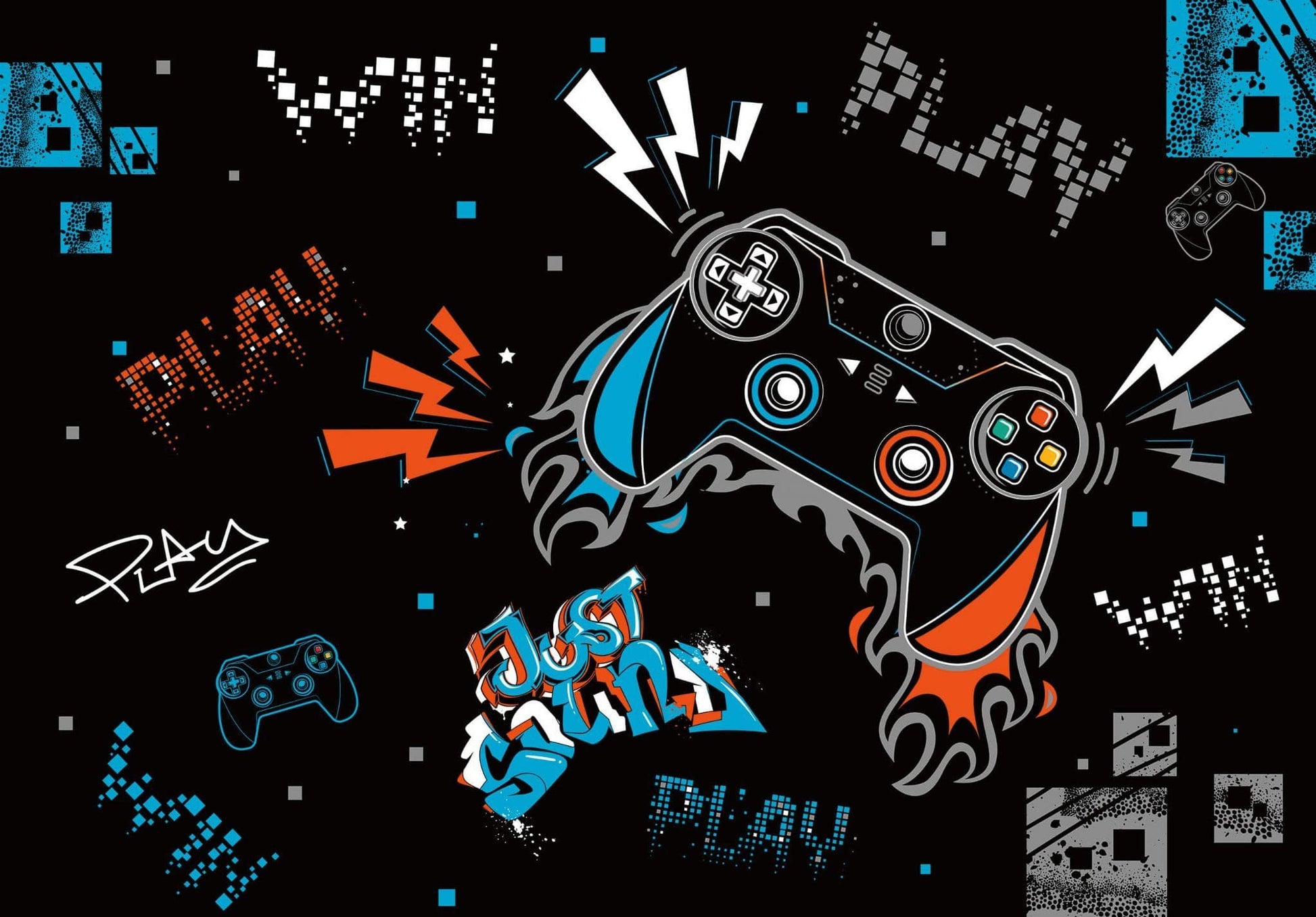 Gamer Bedroom Controllers Non-woven Photo Wallpaper 