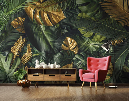 Green and Gold Jungle Non-woven Photo Wallpaper 