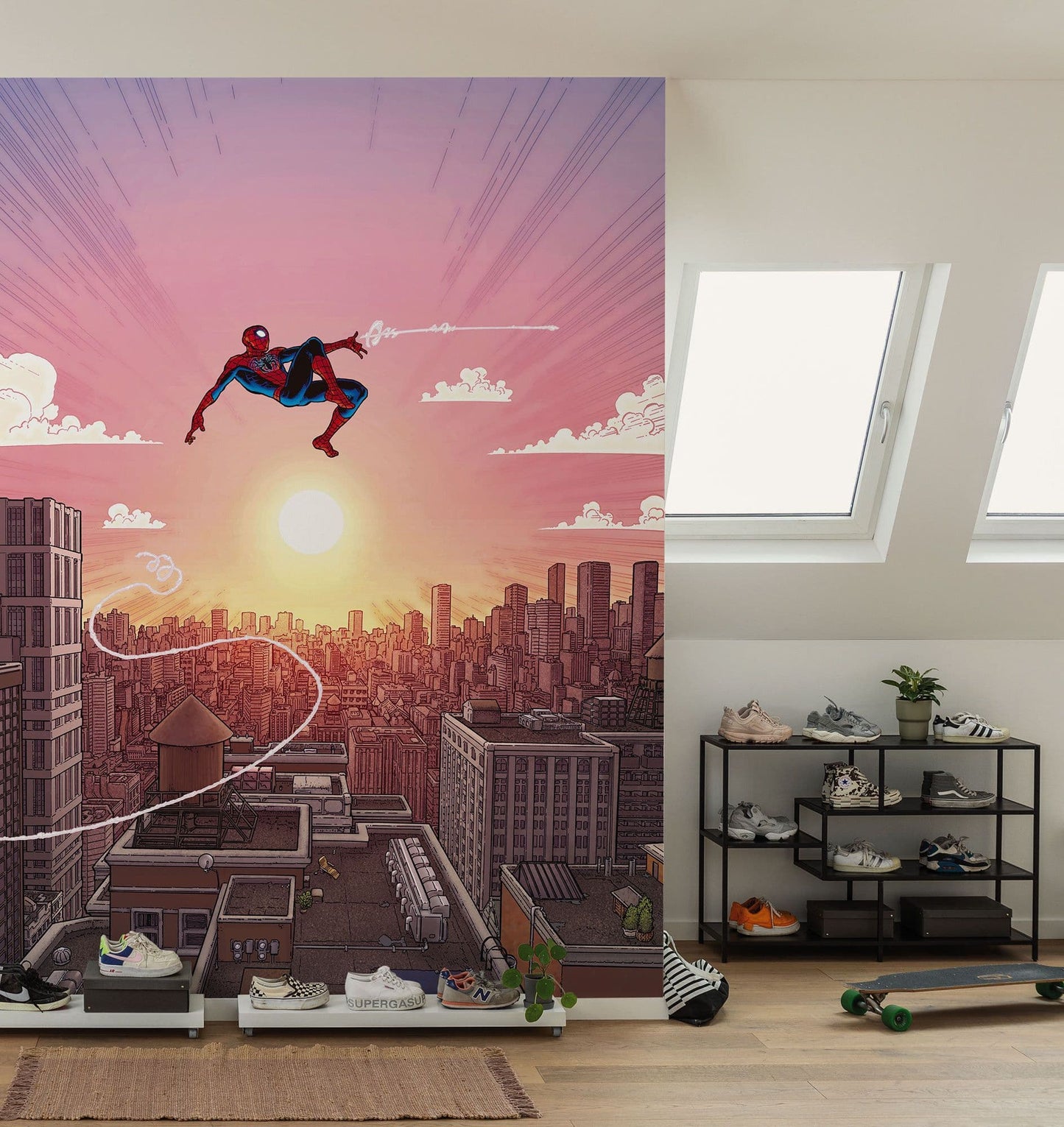 Marvel Spider-Man Swinging Through the Air Teen Bedroom Non-Woven Wallpaper Mural Marvel