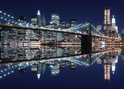 New York Brooklyn Bridge Night Lights Photo Wallpaper Nice Wall