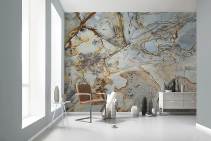 Marble Imitation Blue Grey Brown Living Room Stone Non-woven photo wallpaper 400 cm x 250 cm | 157" x 98"