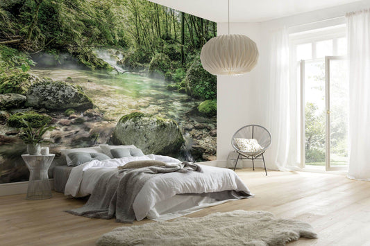 Forest Brook Bedroom Green Photo Wallpaper 