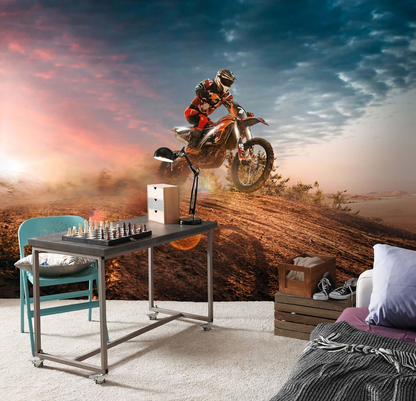 Motocross Offroad Teen Bedroom Non-woven Photo Wallpaper 